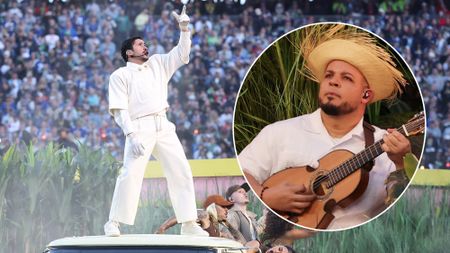 Main Image&ndash;Bad Bunny performs onstage during the Apple Music Super Bowl LX Halftime Show at Levi's Stadium on February 08, 2026 in Santa Clara, California; Secondary image&ndash;Cuatrista Jos&eacute; Eduardo Santana plays the cuatro during Bad Bunny's 2026 Super Bowl halftime performance